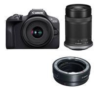 Canon EOS R100 Mirrorless Digital Camera Black with RF-S 18-45mm STM and RF-S 55-210mm STM Lenses + EF-EOS R mount adapter - 2 Year Warranty - Next Day Delivery