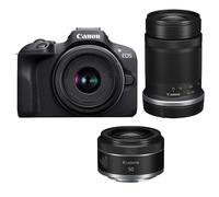 Canon EOS R100 Mirrorless Digital Camera with RF-S 18-45mm, RF-S 55-210mm and RF 50mm f1.8 STM Lenses - 2 Year Warranty - Next Day Delivery