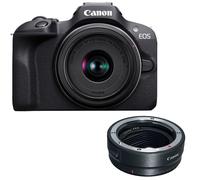 Canon EOS R100 Mirrorless Digital Camera Black with RF-S 18-45mm STM Lens + EF-EOS R mount adapter - 2 Year Warranty - Next Day Delivery