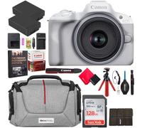 Canon EOS R50 Mirrorless Camera (White) with RF-S 18-45mm F4.5-6.3 is STM Lens 5812C012 Bundle with Deco Gear Photography Bag + 2 x Battery + 2 x 64GB Memory Cards + Accessories Kit