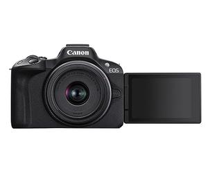 Canon EOS R50 + RF-S 18-45mm F4.5-6.3 IS STM|24.2MP APS-C Mirrorless Camera|Upto 15fps Cont.|Dual Pixel CMOS AF II|4K 30p|Vari-Angle screen|Bluetooth & WiFi|Black - EU product with 2pin plug