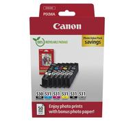 Canon PGI-530 / CLI-531 Genuine Ink Cartridges, Pack of 6 (2 x Black, Cyan, Magenta, Yellow, Grey), Includes 50 Sheets of 4x6 Photo Paper - Compatible with PIXMA TS8750 / TS8751