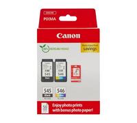 Canon Ink & Paper Multipack - PG-545/CL-546 Genuine Printer Ink Cartridges 2 Pack (1 x Black, 1 x Colour) & 4x6 Photo Paper (50 x Sheets)