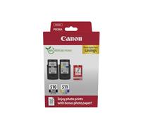 Canon PG-510 / CL-511 Genuine Ink Cartridges, Pack of 2 (1 x Black, 1 x Colour), Includes 50 sheets of 4x6 Photo Paper - Security Cardboard Multipack