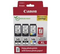 Canon PG-545XL/CL-546XL High Capacity 3 Ink Cartridge & Photo Paper Value Pack - 8286B015 (Original)