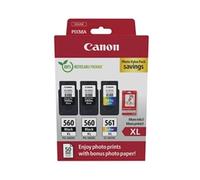 Canon PG-560XL/CL-561XL High Capacity 3 Ink Cartridge & Photo Paper Value Pack - 3712C012 (Original)