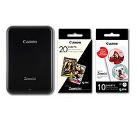 Canon Zoemini Instant Mini Photo Printer (Black) + pack of 20 sheets + pack of 10 circle stickers