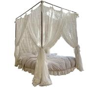 Canopy Bed Curtains, Three-Opening Lace Princess Bed Canopy, 4 Corner Post Hanging Bed Canopy Curtains with Ties Fit 4.92ft Bed, Canopy Bed Curtains
