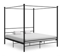 Canopy Bed Frame Black 200x200 cm Powder-Coated Metal Slatted Base with Top Rail