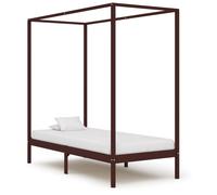 Canopy Bed Frame Dark Brown Solid Pine Wood 100x200cm Low 30cm Rise Durable Slim