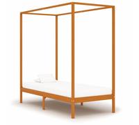 Canopy Bed Frame Honey Brown Solid Pine Wood 100x200cm Plywood Slats With Rails [EEK: A]