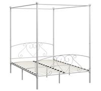 vidaXL Canopy Bed Frame White Metal 140x200cm Double Base Bedroom Furniture