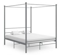 Canopy Bed Frame Powder-Coated Metal Grey 160x200 cm Sturdy Slatted Headboard UK [EEK: A]