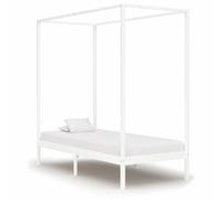 Canopy Bed Frame Solid Pine Wood White 100x200 cm Four-Poster Sturdy Single UK