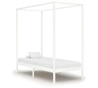 Canopy Bed Frame Solid Pine Wood White 90x200 cm Rustic Four-Poster Design Extra