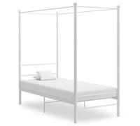 Canopy Bed Frame White Powder-Coated Metal 90x200 cm Single Size Modern Sturdy+