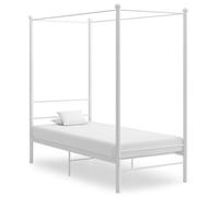 Canopy Bed Frame White Powder-Coated Metal 90x200 cm Sturdy Slats with Rails