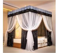 Canopy Bed Frame with Mosquito Net, Double Layer Curtain for 4 Corners Post, Stainless Steel Structure, Elegant Design for King Size Bed