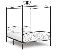 Canopy Bed Frame without Mattress Black Metal 180x200 cm Super King Sixed