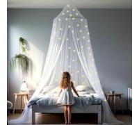 Canopy for Girls Bed with Pre-Glued Glow in The Dark Stars - Princess Mosquito Net Room Decor - Kids & Baby Bedroom Tent with Galaxy Lights - 1 Opening Canopy Bed & Hanging Kit Included
