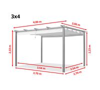 PRIMEYARD 3x4m Pergola, pearl grey, retractable canopy roof ( stone ) - (400102)