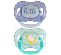 Canpol Babies Air Flow Silicone Symmetrical Soother, Blue and Teal, 0-6 Months, Glow in the Dark, 2 Pack with Sterilisation Case