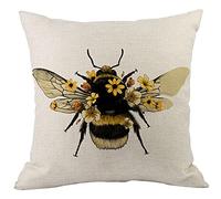 CANSEGO Bee Throw Pillow Cover Animal Insect Bug Bee with Wings Yellow Flower Pillowcases Home Decorative Cotton Linen Pillow Cushion for Sofa Chair 18x18 Inch