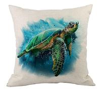 CANSEGO Big Sea Turtle Pillowcases Tortoise Wildlife Turtle In Blue Ocean Diving Nature Watercolor Painting Throw Pillow Cushion Covers Cotton Linen for Men Women Boys Girls Living Room 18x18 Inch