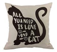 CANSEGO Cat Cushion Covers Kitten All You Need Is Love and a Cat Lover Quote Cute Animal Square Pillowcases Cotton Linen Throw Pillow for Women Men Boys Girls Bed 18x18 Inch