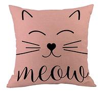 CANSEGO Cat Face Throw Pillow Cover Kitten Cat Smile Meow Cute Animal Pink Face Pillowcases Home Decorative Cotton Linen Pillow Cushion for Sofa Chair 18x18 Inch