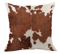 CANSEGO Cowhide Pillow Covers Cases Leopard Cow Brown Fur Farm Animal Throw Pillow Cushion Cotton Linen 18x18 Inch Home Decor Couch Desk Bedroom