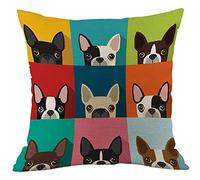 CANSEGO Dog Pillowcases Boston Terrier Cute Fun Animal Cartoon Pets Dogs Head Face Throw Pillow Cushion Covers Cotton Linen for Men Women Boys Girls Living Room 18x18 Inch