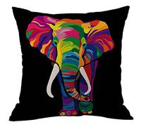 CANSEGO Elephant Throw Pillow Cover Rainbow Bright Color African Safari Animal Elephants Pillowcases Home Decorative Cotton Linen Pillow Cushion for Sofa Chair 18x18 Inch