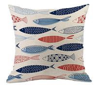 CANSEGO Fish Throw Pillow Cover Sea Fish in The Ocean Wave Pillowcases Home Decorative Cotton Linen Pillow Cushion for Sofa Chair 18x18 Inch