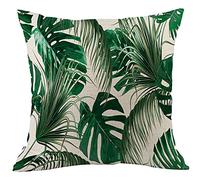 CANSEGO Leaf Pillow Covers Cases Tropical Green Tree Palm Leaves in Hawaii Jungle Foliage Throw Pillow Cushion Cotton Linen 18x18 Inch Home Decor Couch Desk Bedroom