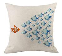 CANSEGO Many Fishes Pillowcases Orange Blue Fish Group Ocean Sea Think Differently Against The Current Throw Pillow Cushion Covers Cotton Linen for Men Women Boys Girls Living Room 18x18 Inch