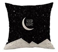 CANSEGO Moon Cushion Covers Night Sky Moon Stars Mountain Good Night Quote Black White Square Pillowcases Cotton Linen Throw Pillow for Women Men Boys Girls Bed 18x18 Inch