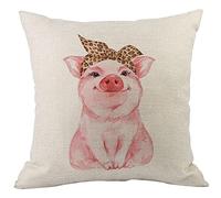 CANSEGO Pig Pillowcases Farm Animal Pink Piggy Funny Cute Wearing Leopard Bandana Throw Pillow Cushion Covers Cotton Linen for Men Women Boys Girls Living Room 18x18 Inch