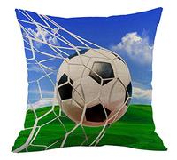 CANSEGO Soccer Pillowcases Sports White and Black Football in Ball Net in Green Field Grass Blue Sky Throw Pillow Cushion Covers Cotton Linen for Men Women Boys Girls Living Room 18x18 Inch