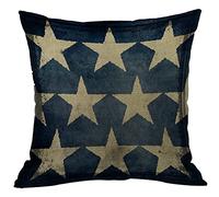 CANSEGO Star Cushion Covers Antique American Flag Blue Beige Stars Patriotic Memorial Day Square Pillowcases Cotton Linen Throw Pillow for Women Men Boys Girls Bed 18x18 Inch