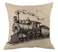 CANSEGO Train Pillow Covers Cases Country Railway Vintage Locomotive Wooden Wagons Train Smoke Beige Throw Pillow Cushion Cotton Linen 18x18 Inch Home Decor Couch Desk Bedroom
