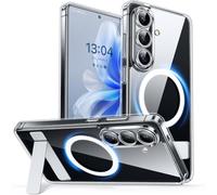 CANSHN Magnetic for Samsung Galaxy S26 Case(6.3") with Durable Metal Stand, Upgraded [Full Camera Protection] Transparent Back, Hard Case Cover, Clear