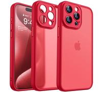 CANSHN Matte Compatible with iPhone 15 Pro Case, Upgraded [Full Camera Protection] [Translucent Matte] Shockproof Protective Phone Case 6.1" - Red