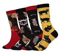 Cansok Men's Animal Cat Socks Funky Novelty Dress Crew Socks (Black Cat - 4 pairs)