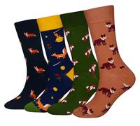 Cansok Men's Animal Fox Socks Gift Funky Novelty Dress Crew Socks (Fox - 4 pairs)