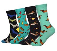 Cansok Men's Animal Funky Novelty Dress Crew Socks (Dachshund Dog Hot Dog - 4 pairs)