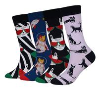 Cansok Men's Animal Funky Novelty Dress Crew Socks (Watermelon Cat - 4 pairs)
