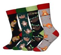Cansok Men's Animal Sloth Socks Gift Funky Novelty Dress Crew Socks (Sloth - 4 pairs)