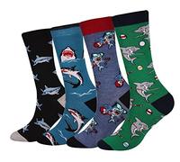 Cansok Men's Animal Snooker Socks Funky Novelty Dress Crew Socks (Music Guitar Shark Billiards - 4 Pairs)