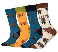 Cansok Men's Brown Bear Socks Animal Gift Funky Novelty Dress Crew Socks (Brown Bear - 4 pairs)